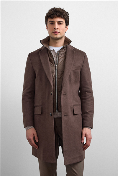 Kahve Regular Fit Kruvaze Kısa Kaban