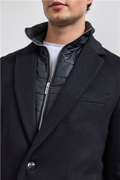 Siyah Regular Fit Kruvaze Kısa Kaban