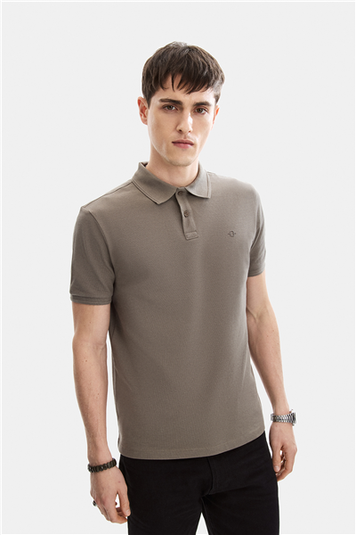Koyu Vizon Regular Fit Polo Yaka Örme Tişört