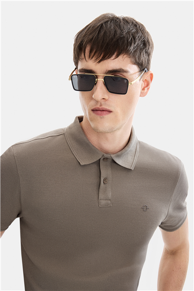 Koyu Vizon Regular Fit Polo Yaka Örme Tişört