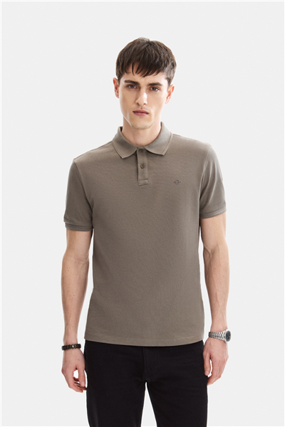 Koyu Vizon Regular Fit Polo Yaka Örme Tişört