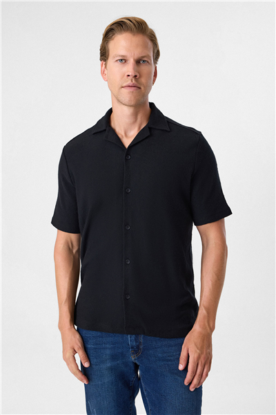 Küba Yaka Relaxed Fit Küba Yaka Örme Gömlek