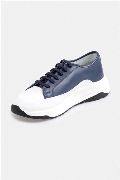 %100 Deri Termo Tabanlı Lacivert Beyaz Erkek Sneaker Ayakkabı