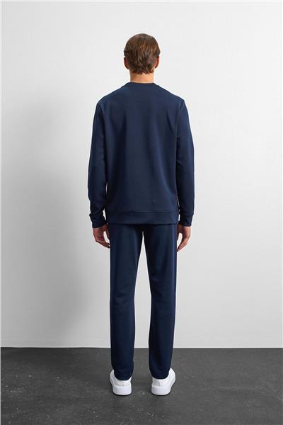 Lacivert Bisiklet Yaka Gizli Fermuarlı Sweatshirt