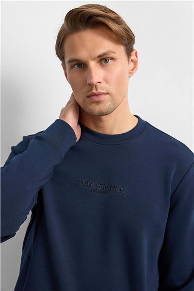 Lacivert Bisiklet Yaka Gizli Fermuarlı Sweatshirt