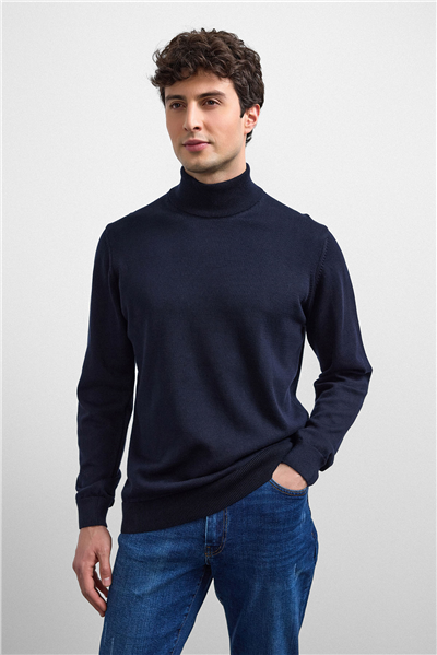 Lacivert Regular Fit Balıkçı Yaka Triko Kazak