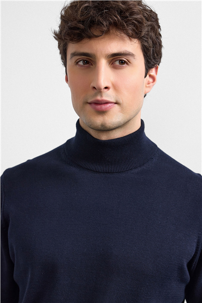 Lacivert Regular Fit Balıkçı Yaka Triko Kazak
