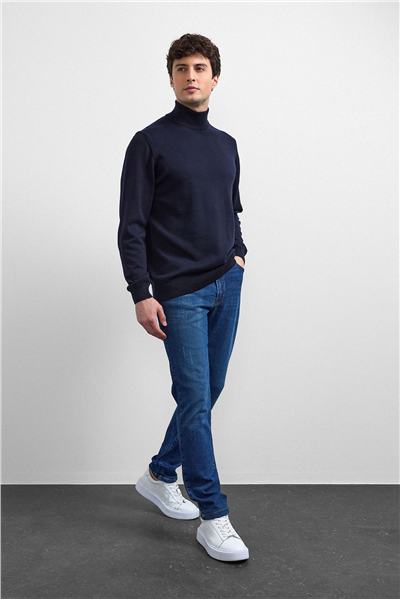 Lacivert Regular Fit Balıkçı Yaka Triko Kazak