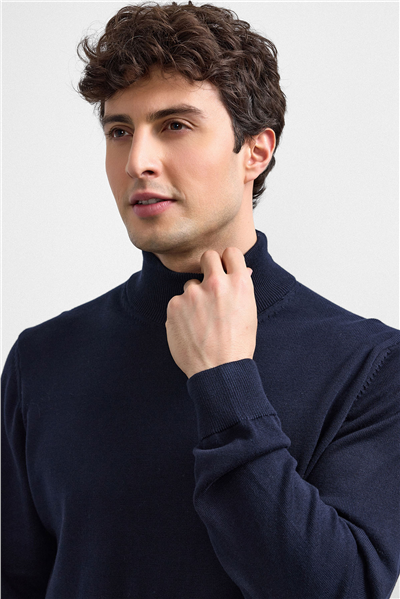 Lacivert Regular Fit Balıkçı Yaka Triko Kazak