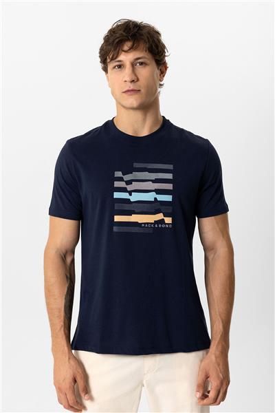 Lacivert Regular Fit Bisiklet Yaka Baskılı Tişört