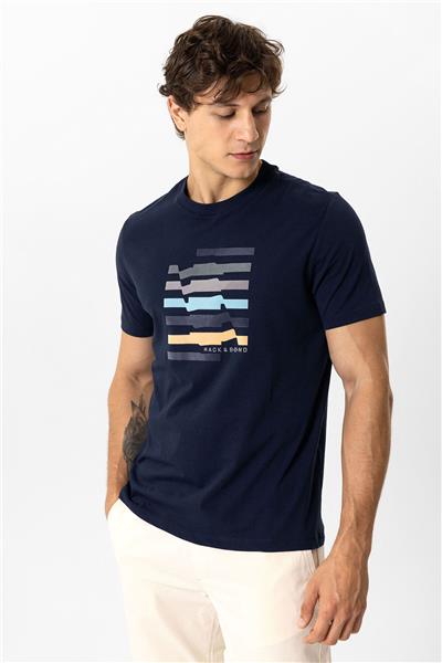 Lacivert Regular Fit Bisiklet Yaka Baskılı Tişört