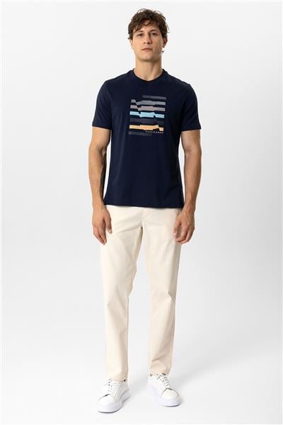 Lacivert Regular Fit Bisiklet Yaka Baskılı Tişört