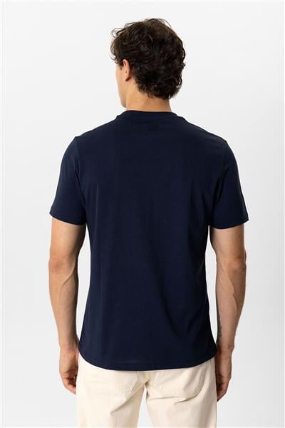 Lacivert Regular Fit Bisiklet Yaka Baskılı Tişört