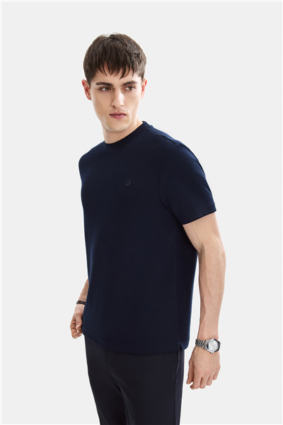 Lacivert Regular Fit Bisiklet Yaka Basic Tişört