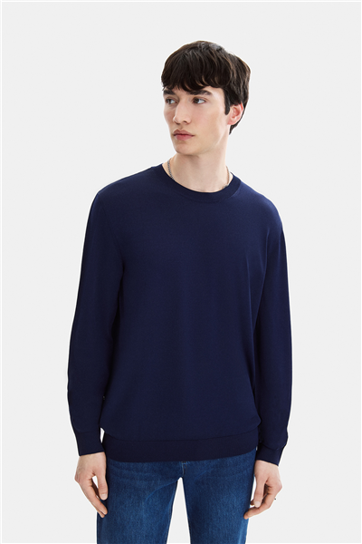 Lacivert Regular Fit Bisiklet Yaka Mevsimlik Triko 