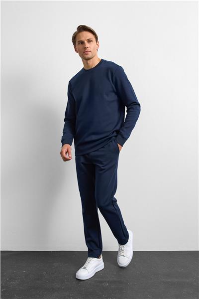 Lacivert Regular Fit Bisiklet Yaka Sweatshirt