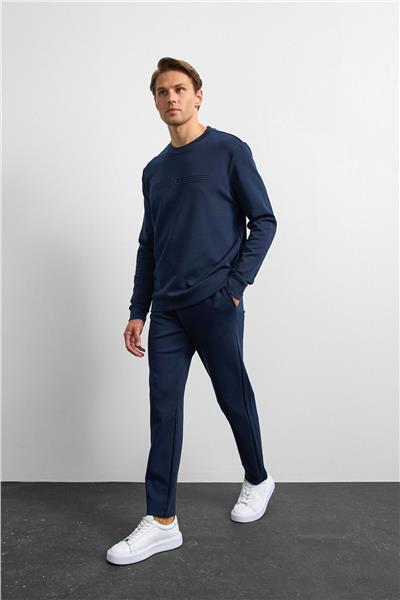 Lacivert Regular Fit Bisiklet Yaka Sweatshirt