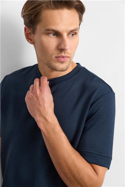 Lacivert Regular Fit Bisiklet Yaka Tişört