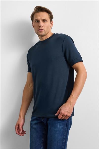 Lacivert Regular Fit Bisiklet Yaka Tişört