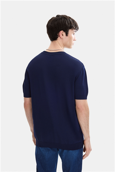 Lacivert Regular Fit Bisiklet Yaka Triko Tişört