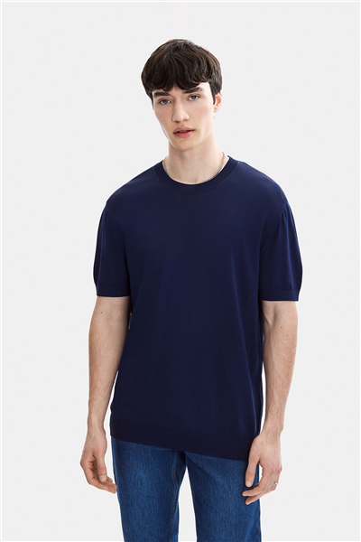 Lacivert Regular Fit Bisiklet Yaka Triko Tişört