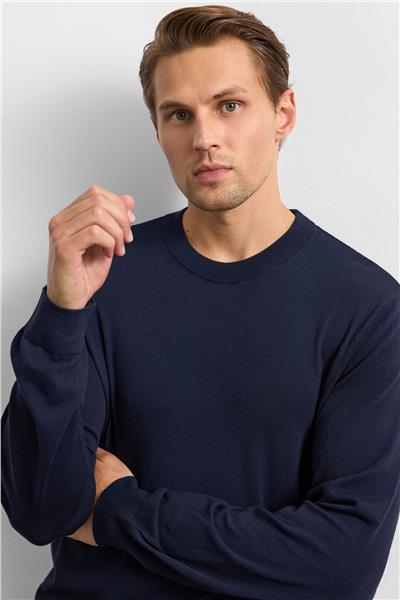 Lacivert Regular Fit Bısıklet Yaka Triko Kazak