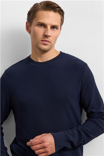 Lacivert Regular Fit Bısıklet Yaka Triko Kazak