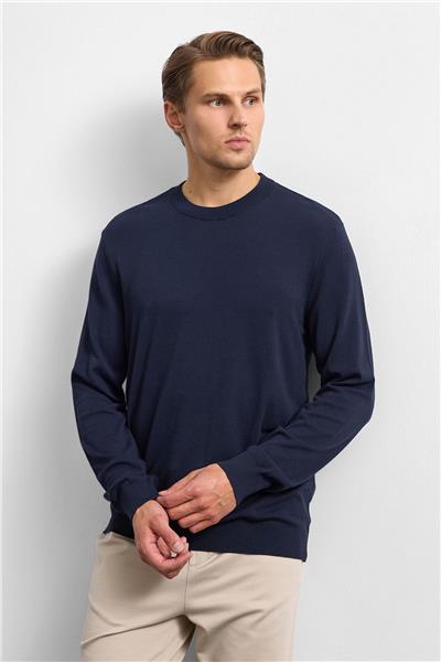 Lacivert Regular Fit Bısıklet Yaka Triko Kazak