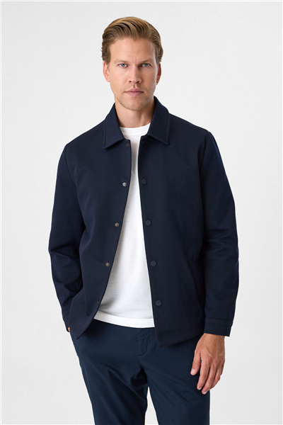 Lacivert Regular Fit Diagonel Örme Mont
