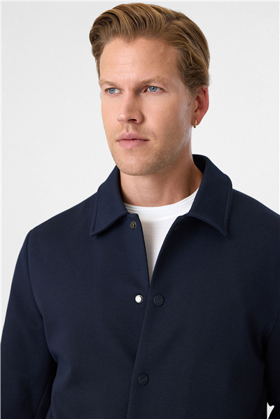 Lacivert Regular Fit Diagonel Örme Mont