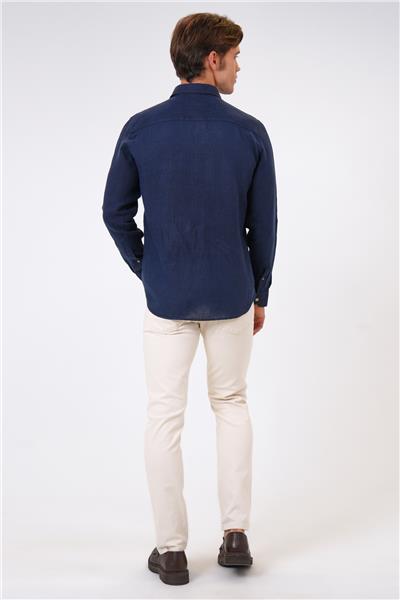 Lacivert Regular Fit Keten Gömlek
