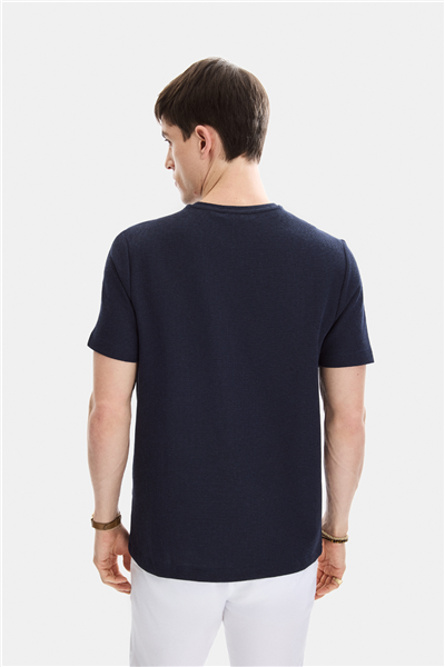 Lacivert Regular Fit Örme Bisiklet Yaka Tişört