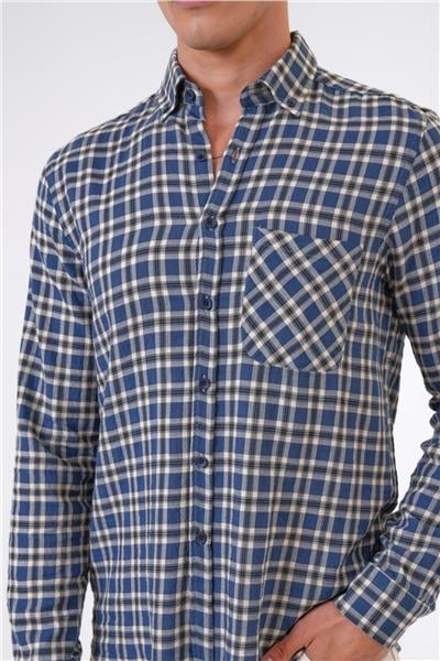 Lacivert Regular Fit Pamuklu Ekoseli Gömlek