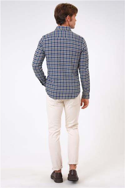 Lacivert Regular Fit Pamuklu Ekoseli Gömlek