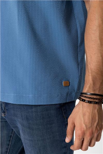 Lacivert Relaxed Fit Küba Yaka Kısa Kollu Gömlek