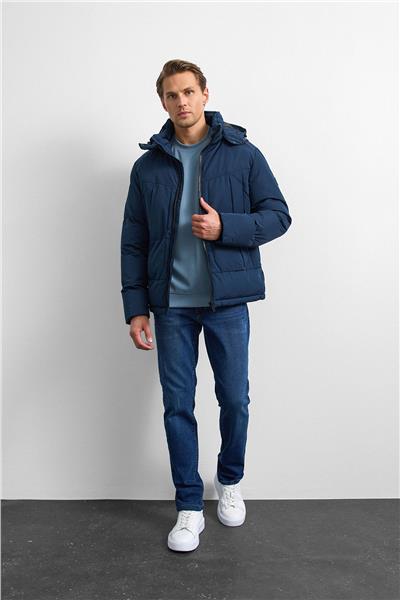 Lacivert Relaxed Fit Puffer Mont