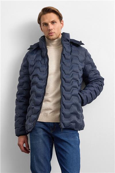 Lacivert Smart Fit Çift Taraflı Kapüşonlu Mont