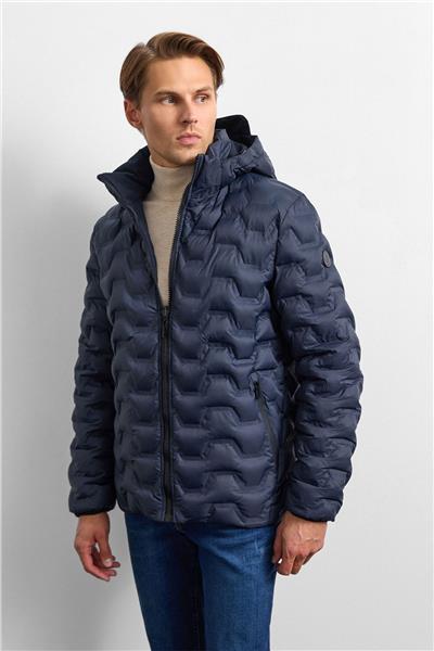 Lacivert Smart Fit Çift Taraflı Kapüşonlu Mont