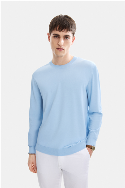 Mavi Regular Fit Bisiklet Yaka Mevsimlik Triko 