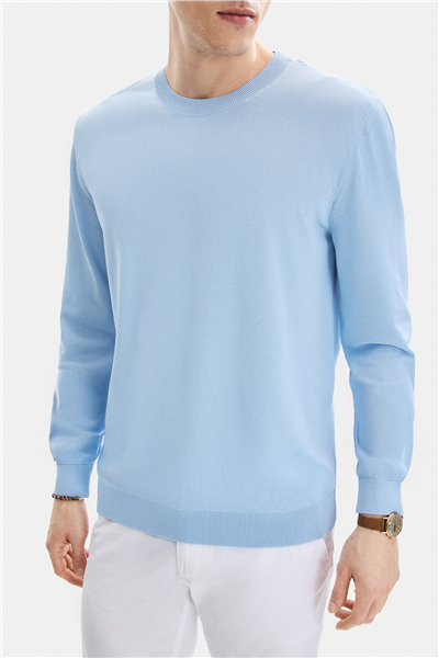 Mavi Regular Fit Bisiklet Yaka Mevsimlik Triko 