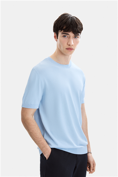 Mavi Regular Fit Bisiklet Yaka Triko Tişört