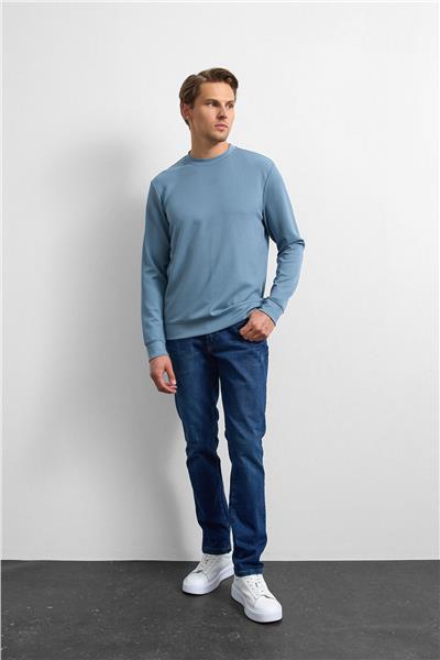 Mavi Regular Fit Uzun Kol Bisiklet Yaka Tişört
