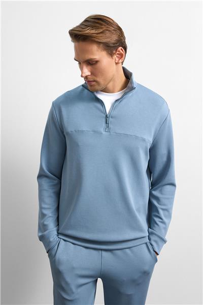 Mavi Regular Fit Yarım Fermuarlı Sweatshirt