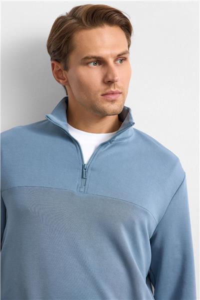 Mavi Regular Fit Yarım Fermuarlı Sweatshirt