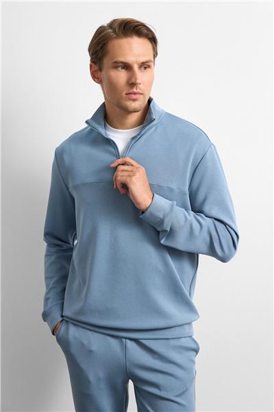 Mavi Regular Fit Yarım Fermuarlı Sweatshirt