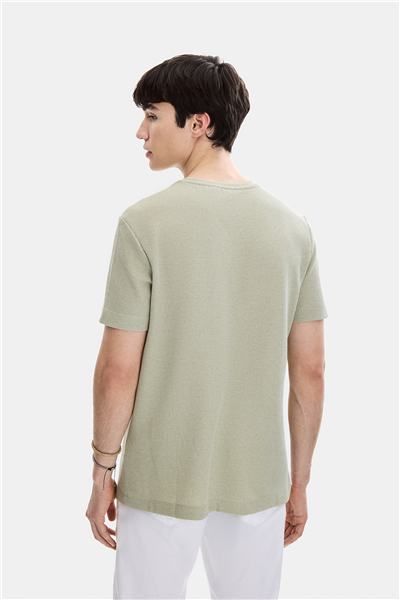 Mint Yeşil Regular Fit Örme Bisiklet Yaka Tişört