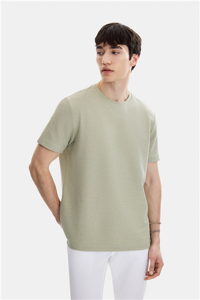 Mint Yeşil Regular Fit Örme Bisiklet Yaka Tişört