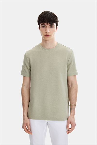 Mint Yeşil Regular Fit Örme Bisiklet Yaka Tişört