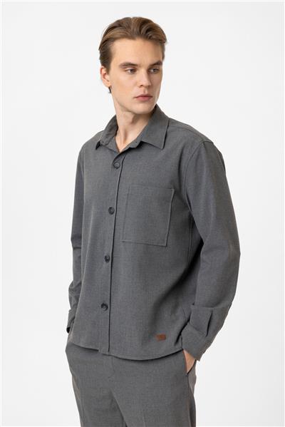 Gri Smart Fit Cepli Gömlek Ceket