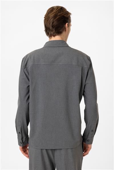 Gri Smart Fit Cepli Gömlek Ceket